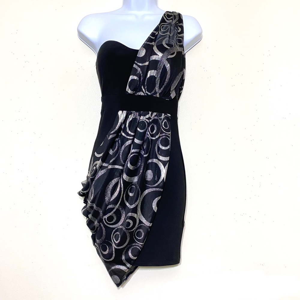 NWT SYMPHONY sleeveless one shoulder tube top BLACK & SILVER cocktail dress